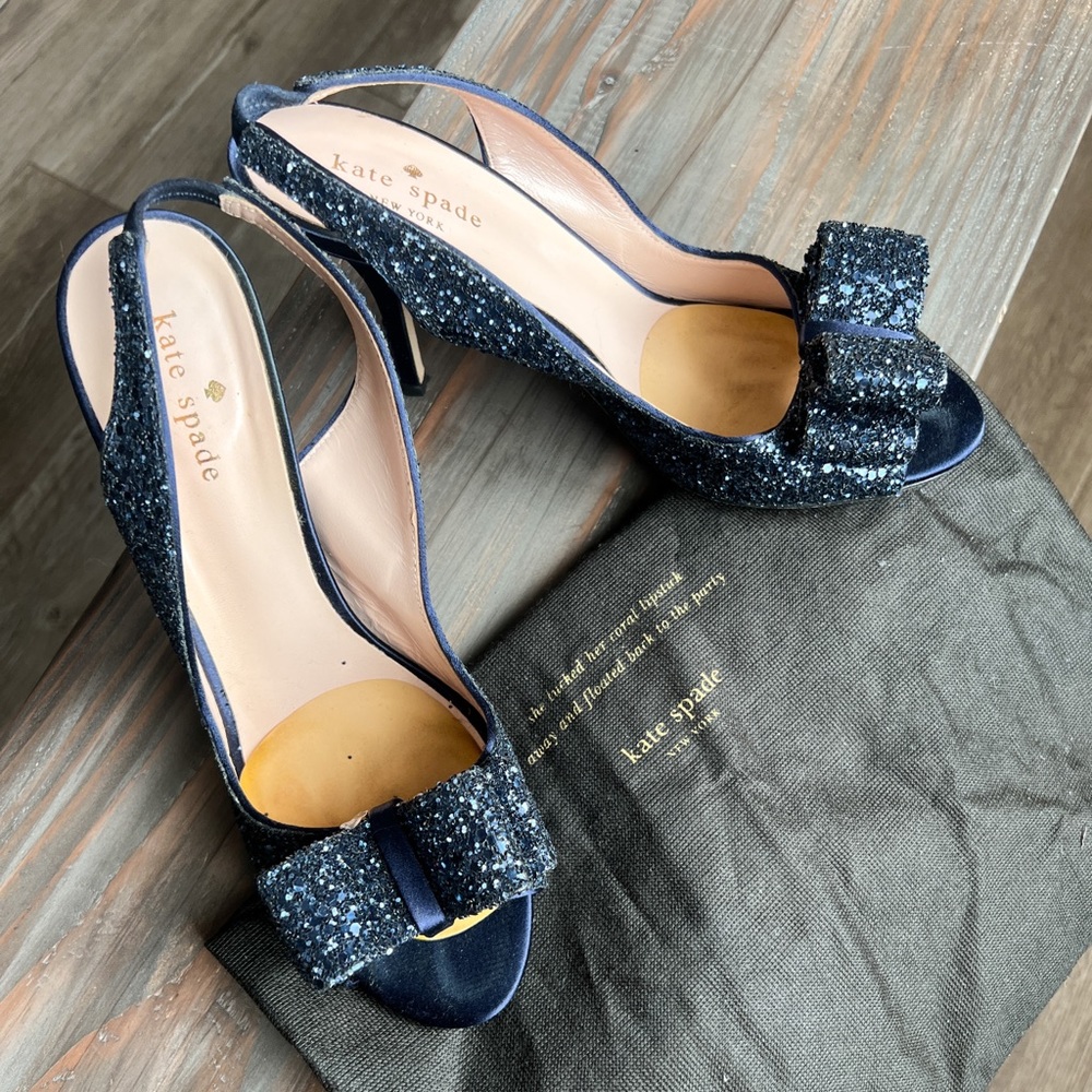 Kate Spade Navy Blue Glitter Sandals with bow